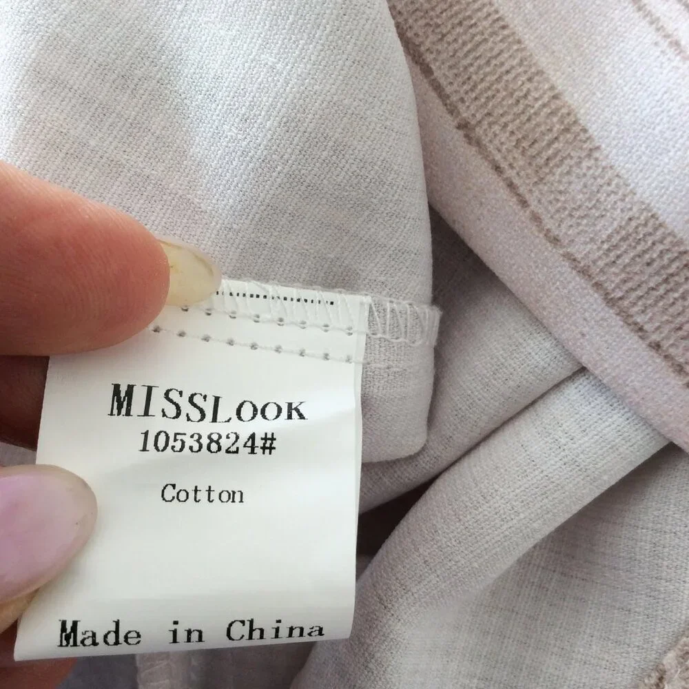 Misslook Beige Striped Cotton Blouse Tunic Top Size Large NWOT